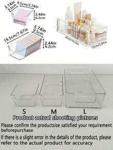 6pcs Stackable Transparent Storage Boxes, Large Capacity Desktop Organizer Boxes, Multi-Functional Storage Boxes For Storing Cosmetics, Stationery, Notes And Other Miscellaneous Items. Suitable For Home, School And Office. - Clear - View 3