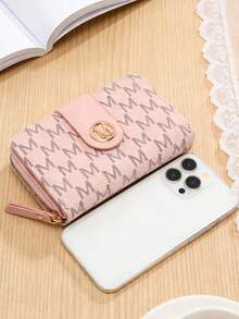 新款荔枝纹字母钱包中号手拿包多卡位短款小号女包加厚韩版时尚女包小号复古零钱包女钱包迷你钱包小钱包可爱钱包 - 淺粉色 - 查看 7