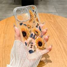 Carcasa de TPU Transparente con Estampado de Girasoles Dorados sobre Fondo Negro Protección Anticaídas con Bordes Elevados para iPhone 16 15 14 13 12 11 Plus Pro Pro Max 16E y  Galaxy Serie Regalo Perfecto para Navidad Amigo Pareja o para Ti Mismo - transparente - Ver 34