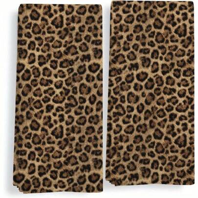 2pcs Cheetah Decor Hand Towels For Bathroom  -  Funky Retro Leopard Kitchen Towels - Leopard Print Dish Tea Towels For Kitchen Decor