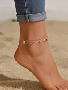 Elegant 18K Elephant & Bells Pendant Ankle Bracelet For Women,Heels Jewelry Anklet Suitable For Daily Wear,Eid Al-Fitr Or Festival Foot Accessories