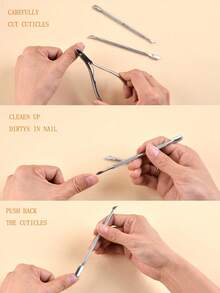 3pcs Stainless Steel Nail Dead Skin Remover Pusher & Pliers Set,Nail Supplies,Nail Tools,Nail Art Tools,Back To School,Nails,Nail Tools For Press On Nails,Manicure Pedicure Tools - Silver - View 5