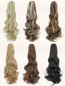 22英寸长波浪形耐热合成马尾假发，爪夹式马尾，适合女性日常佩戴、角色扮演、音乐节、嘉年华、节日及其他场合。 - 彩色 - 查看 3