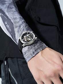 男士多功能机械表，双面镂空圆形夜光商务腕表，休闲时尚机械腕表，推荐作为礼物送给朋友或男友 FW-6019 - 均碼 - 查看 3