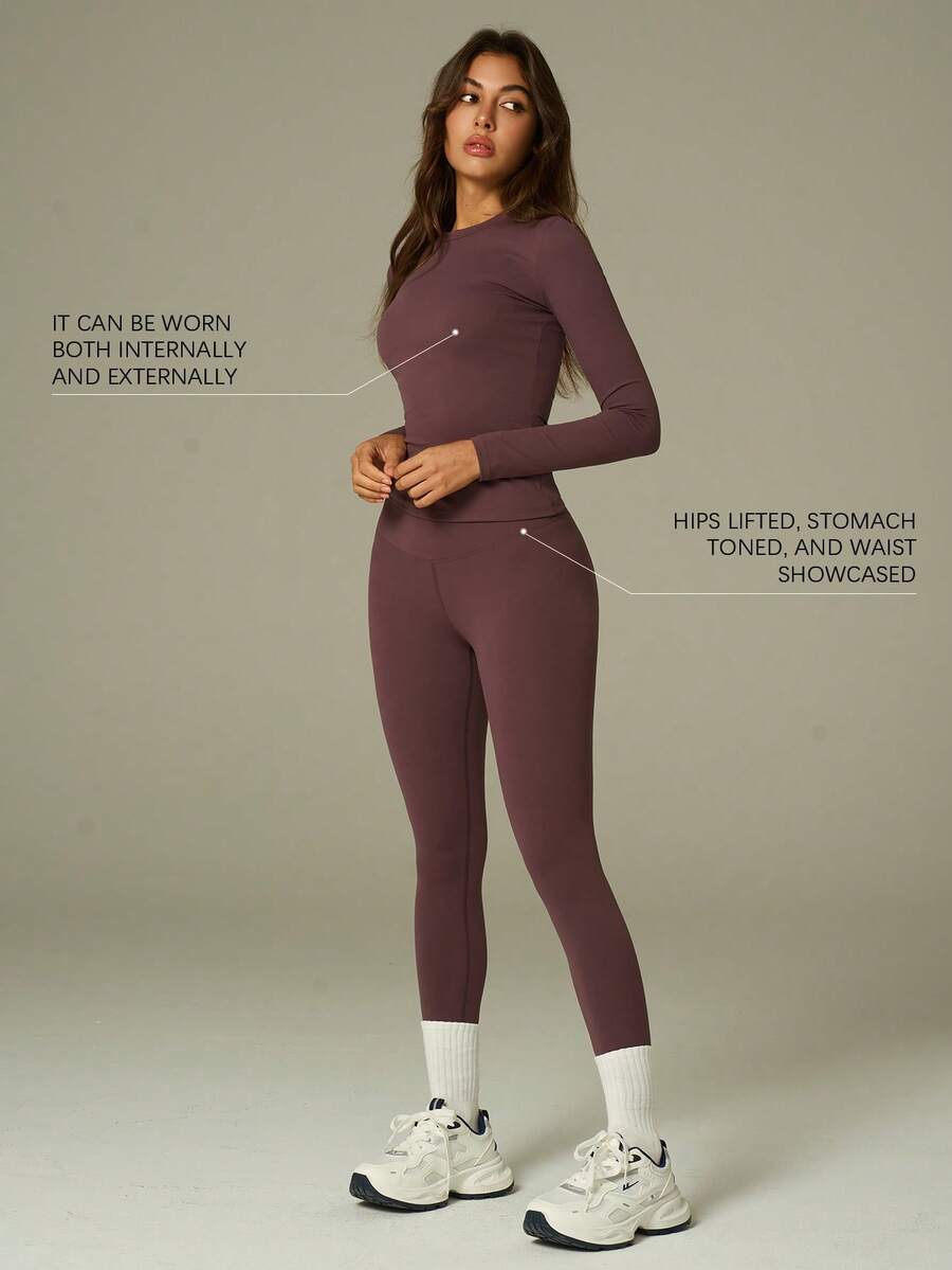 UONNOU 舒适贴身瑜伽两件套 | 长袖上衣 + 高腰紧身裤，适合日常活动