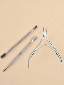 3pcs Stainless Steel Nail Dead Skin Remover Pusher & Pliers Set,Nail Supplies,Nail Tools,Nail Art Tools,Back To School,Nails,Nail Tools For Press On Nails,Manicure Pedicure Tools - Silver - View 2