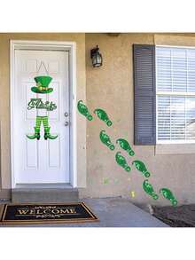 1/5/10 Sheets St.Particks Day Floor Decorations Green Footprint Clover Wall Stickers Luck Irish Party Window Decals For St. Patrick's Day Party Home Floor Window Walls Decor - Green - View 7