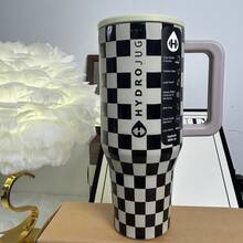 Hydro - Jug Traveler - 40 Oz Black White Checkered With Handle & Flip Straw Tumbler. - 黑色棋盤格 - 查看 4
