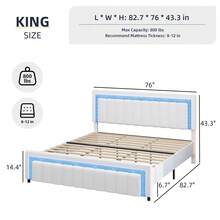 Bedroom Furniture, LED Bed Frame With Velvet Upholstered Headboard, Queen Bed Frame With Modern Diamond Headboard Adjustable, Bedroom Deccor, No Box Spring Needed, Easy Assembly, (USB LED Strip) - White - View 10