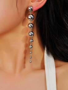 1 par de extravagantes pendientes con colgante en forma de perla - Plateado - Ver 4