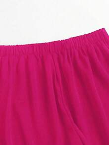 Pantalon décontracté de couleur unie pour femmes, à porter au quotidien, printemps/été - Rose vif - Voir 3