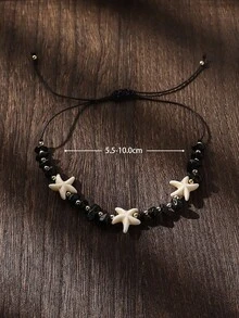 1pc Bohemian Beach Resort Style Starfish Natural Stone Braided Anklet, Suitable For Women Beach Vacation Casual Travel Wear - Starfish - View 4