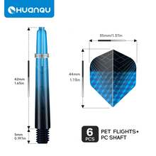 HUANQU 6片飞镖翼 + 6根42mm渐变色飞镖杆，2BA通用飞镖杆，适用于软式或硬式飞镖，4种颜色可选，飞镖配件，耐用PET材质，精准耐用，便于携带，飞镖爱好者的必备配件，圣诞节、情人节、复活节、生日派对的完美礼物之选 - 彩色 - 查看 5