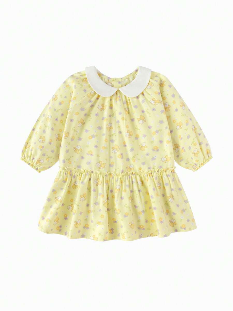 Balabala Girls Woven Dress, Elegant Fit, Soft Fabric, Easy Everyday Styling - Yellow Tone - View 1