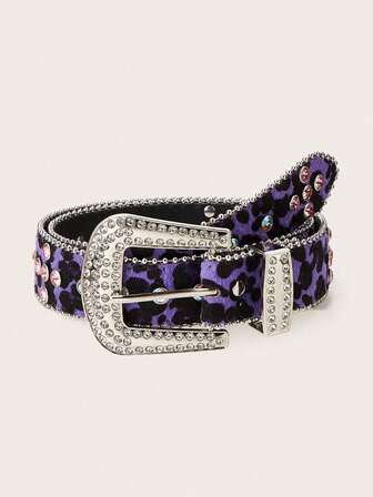 1条Y2K奢华时尚女士腰带，水钻豹纹PU皮革材质，适合搭配迷你裙、牛仔裤，日常穿着，时尚百搭，户外活动、度假、休闲运动、旅行、秋季、圣诞节、情人节、返校季、音乐节等场合。