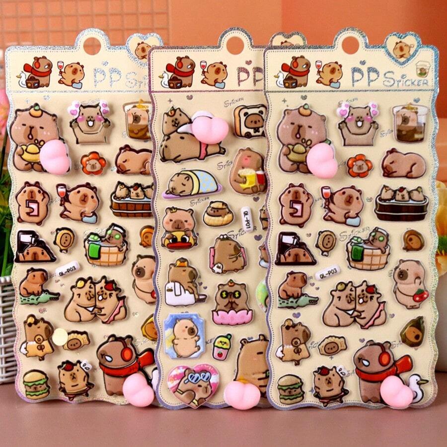 1个柔软可爱的捏捏乐减压贴纸，卡通动物卡比巴拉，情人节礼物，新年礼物，随机礼物 - 彩色 - 查看 1