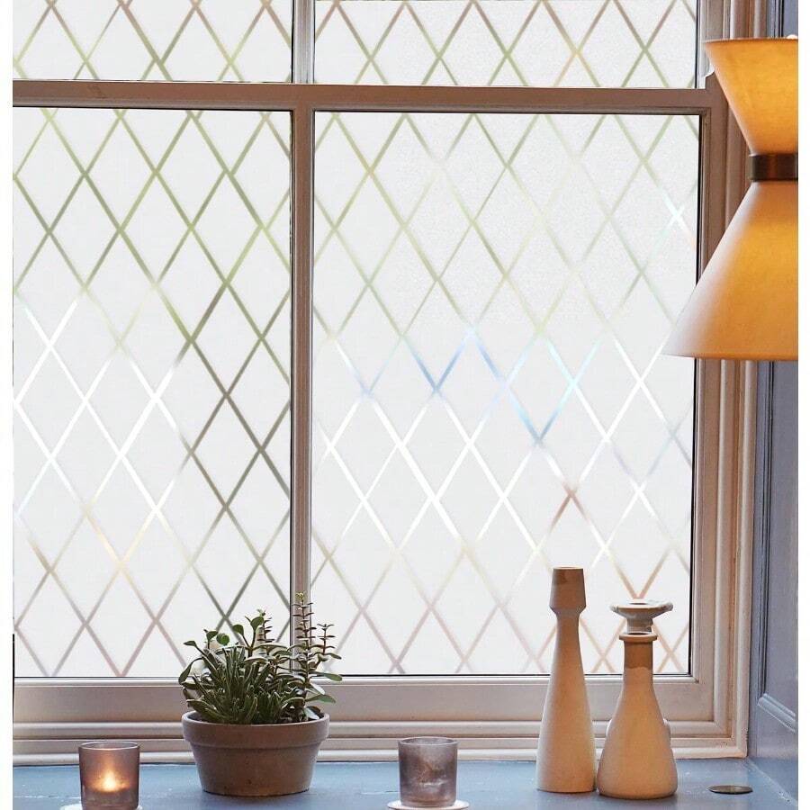 FEOMOS Frosted Lattice Window Film Window Privacy Film Decorative Window Cling Non Adhesive Frosted Glass Film for Windows Doors UV Rejection 17.3x78.7 inches - Puroesmerilado - Ver 1