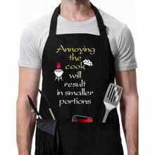 ZOORON Funny Black Chef Aprons for Men Adjustable BBQ Grill Kitchen Cooking Aprons with Pockets Grill Accessories - Molestaralcocineroresultarenporcionesmspequeas - Ver 1