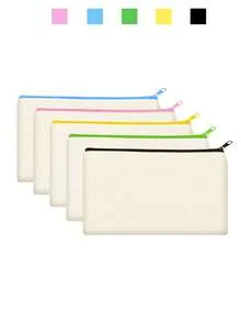 50/20/10/5件套空白帆布铅笔盒，配彩色拉链，DIY工艺绘画空白升华化妆包，洗漱用品收纳袋，学生文具袋，学校用品拉链袋，创意礼品袋，适合生日、节日、母亲节、情人节、开斋节等场合，轻便旅行收纳袋，个人物品收纳袋 - 米色 - 查看 33