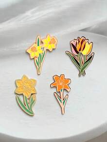 1/4 pièces Broche fleur de jonquille en émail, insigne floral frais, épingle accessoire de vêtement et de sac plante de tulipe, bijou de niche artistique - Multicolore - Voir 7