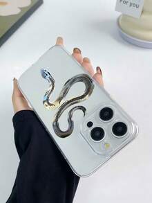 Funda para teléfono con diseño de serpiente plateada, compatible con iPhone 16, 15, 14 Pro Max, 13, 12, 11, XR y XS Plus. Fabricada en silicona TPU, ofrece protección contra golpes y caídas, además de una excelente sensación al tacto. Es el regalo ideal para familiares, amigos y seres queridos. - transparente - Ver 4