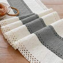 米色、浅蓝色波西米亚风流苏桌旗，手工编织棉质桌旗，乡村农舍风格，适合波西米亚风格的厨房和餐厅。 - 灰色 - 查看 3