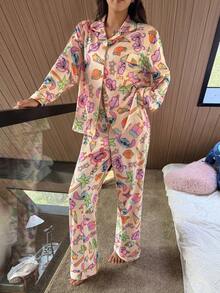 Disney Stitch Print Pajama Set - Multicolor - View 3
