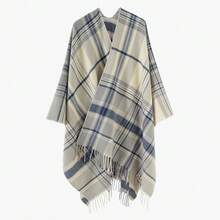 1 Pc Warm Plaid High-End Women'S Tassel Fashion Slit Shawl For Autumn And Winter - 藏青色 - 查看 3