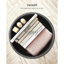 pequeño Taburete otomano con Almacenamiento, Taburete de tocador, Silla de tocador, 39 de diámetro x 17.4 Pulgadas, 4 Patas de Metal, para Sala de Maquillaje, Sala de Estar, Dormitorio - Gris (gris pizarra) - Ver 6