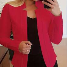 Ladies' Elegant Solid Color Blazer - Four-Season Versatile Blazer, Machine Washable, For Casual & Professional Wear, Opaque Fabric, Classic Office Jacket, Wrinkle-Resistant, Lightweight Staple Piece - Đỏ - Xem 8
