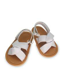 1 par de sandalias planas cómodas y antideslizantes con diseño de moño de denim para bebé, adecuadas para el verano - Blanco - Ver 5