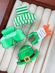 St. Patrick's Day Acrylic Hair Clip, Cute Claw Clip Barrette With Clover Design, Fresh And Creative Hair Accessory Women Hair Clips Casual Hair Claws Fashion Hair Clutch Elegant Hair Jaw Clip - Multicolor - View 11