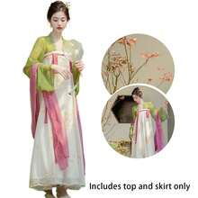 New Chinese Style Women's Clothing, Light National Style, Tang Dynasty Hanfu Elements, Daily High-Waisted Dress, Tea Dress, Fairy-Like Zen-Inspired Skirt, Two-Piece Set - 綠色 - 查看 6