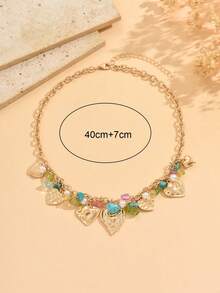 1pc Versatile Multi-Pendant Necklace With Heart, Faux Pearl Charms, Suitable For Daily Wear, Vacation And Party, Colors Of Stones Are Randomly Arranged, Natural Stone Material With Random Shapes, Sizes And Shades - Multicolor - View 4