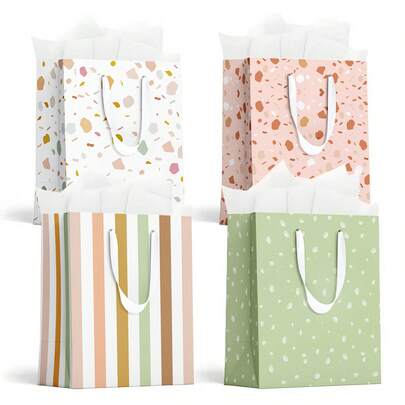 (1/2/4 Packs- 9")Gift Bags Medium Size, Tissue Paper For Gift Bags Incl.Cards & Self-Adhesive Envelope - Reusable & For Birthday, Mothers Day, Wedding, Baby Shower And Any Occasion.