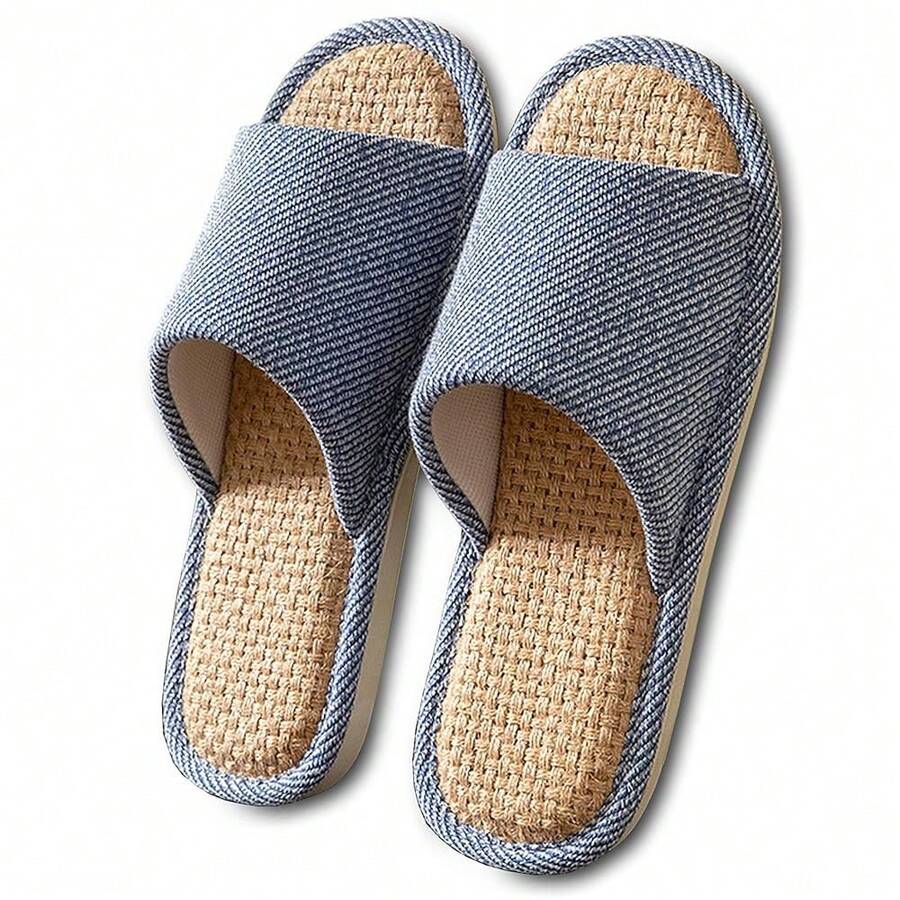 Women And Men House Fabric Slippers Indoor And Outdoor, Non-Slip Memory Foam Open-Toe Home Shoes, Soft Bottom Linen Unisex Washable Cotton Casual,13-14Women/11-12Men,NavyBlue - NavyBlue - View 1