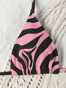 Bộ bikini nữ mùa Xuân/Hè mới, họa tiết da báo hồng và đen, kiểu dáng thanh lịch, gợi cảm, hở lưng, buộc dây, thích hợp cho tiệc tùng, hẹn hò, câu lạc bộ, biểu diễn sân khấu. - Nhiều màu - Xem 4