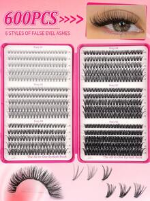 600pcs Clusters D Curl 10D+20D+30D+40D+50+60D+80D+100D+120D+150D Individual Eyelashes Extensions With Bond And Seal And Tweezers Tools For Beginner And Professional, Soft And Natural Look Wispy Lash Extensions Set, DIY At Home Segmented Lashes Book - Rose Red - View 5