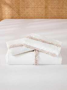 三件套白色底米色格子被套（1个被套+2个枕套，不含被芯），清新可爱的田园风格，透气轻盈面料，可机洗，卧室及房间装饰，理想礼物，柔软舒适的床上用品 - 白色 - 查看 11