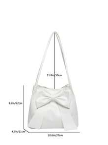 Nuevo bolso de cubo de moda, decoración de lazo, bolso de hombro, bolso de viaje, bolso de unicolor, primavera/verano - Blanco - Ver 5