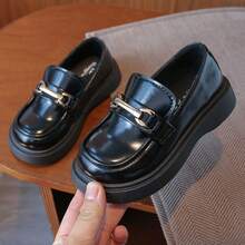 1双儿童平底休闲鞋，简约时尚百搭女童英伦风真皮学生鞋 - 黑色 - 查看 8