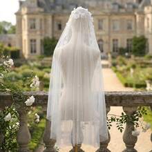 1pc Handmade 3D Floral Beaded Bridal Veil Headpiece - Multicolor - View 6