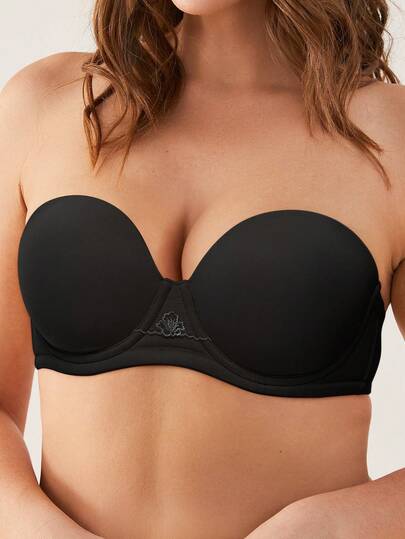  WINGSLOVE Plus Size This Black 6-In-1 Multi-Functional Bra Is Made Of Smooth Fabric, With Detachable Straps And Non-Slip Silicone Design, Combining Comfort, Fit And Versatility (Can Be Worn Strapless, One Shoulder, Halter Neck, Etc.). It Effectively Enhances The Bust Shape And Pairs Perfectly With Dresses, Open Shoulder Outfits And Daily Wear, Making It An Ideal Choice For Those Who Need A Flexible And Reliable Undergarment!