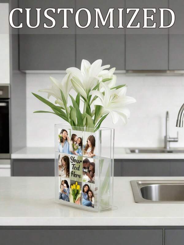 Customized Acrylic Book-Shaped Vase, Designed For Flower Arrangement, Can Customize Text And Photos, Transparent Book-Shaped Vase, Suitable For Home, Living Room, Bookshelf, Bedroom And Office Decor. It Is A Exquisite Gift For Book Lovers, And Also An Ideal Choice For Men, Women, Valentine's Day.