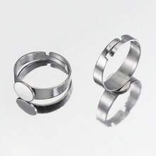 10pcs Stainless Steel Flat Ring Bases, Adjustable Open Rings, Suitable For DIY Jewelry With Inlaid Round Gems - Ring Setting - View 3