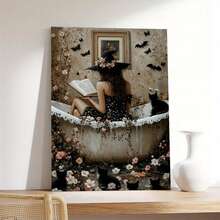 1 pieza de pinturas decorativas con marco para sala de estar [2D plano]A_Witch_reading_in_the_bathtub_2 impresión en lienzo, decoración de arte moderno para colgar en la pared, marco de madera sólida, uso interior, tema espacial, con ganchos, adecuado para dormitorio, cocina, comedor, baño, aula, Día de la Madre, Año Nuevo, regalos de Pascua, decoración de hogar de bruja, se puede colgar directamente y está disponible en varios tamaños, inyectando alegría en tu espacio único. - Multicolor - Ver 9