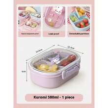Sanrio 1pc School Lunch Box - Microwave- Bento Box Set With Lid, Cute Pink Detachable 3-Compartment Portable Food Container, Leak-Proof Design, 3-Compartment Dessert Bowls, Fridge Storage Set, Reusable Bowls For Cold Dishes, Delicious Meals - Multicolor - View 17
