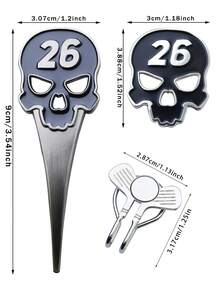 Herramienta de divot de golf 1-en-1 - Diseño de calavera - Marcador de bola de golf con clip para gorra - Accesorio duradero para el campo de golf - Regalo ideal para golfistas - Compacto y portátil para uso al aire libre - Herramienta de mantenimiento del campo de golf, herramienta de reparación de golf, accesorios de bolsa de golf, reparación de golf, conjunto de regalo de golf perfecto - Multicolor - Ver 3