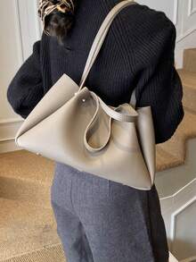 1pc Fashionable Versatile Minimalist Niche High-End Feeling Shoulder Bag, Suitable For Going Out - Grey - View 10