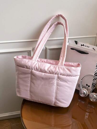 1个尼龙面料纯色多口袋单肩手提包/斜挎包/时尚旅行包，男女通用，可作工作手提包/笔记本电脑包，带拉链，绗缝蓬松设计，带隔层，旅行必备绗缝护士包/手提包，适合教师旅行礼物